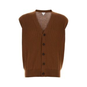 BOTTEGA VENETA Ribbed Knit V-Neck Sleeveless Cardigan Men BROWN Outerwear